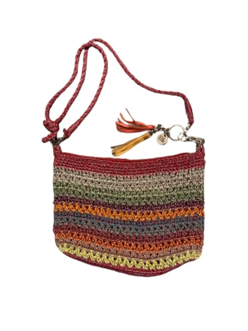 The Sak Multicolor Woven Crossbody with Red Strap and Tassels